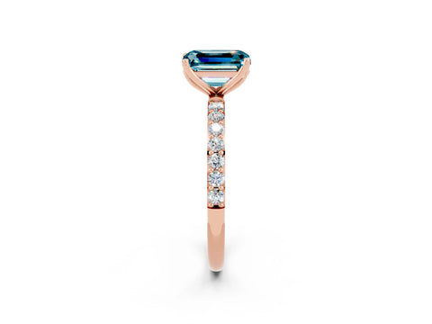 Rose gold Emerald Cut Blue Topaz Solitaire Engagement Ring with Pavé Band and Prong Setting_2