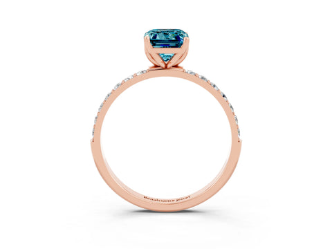Rose gold Emerald Cut Blue Topaz Solitaire Engagement Ring with Pavé Band and Prong Setting_3
