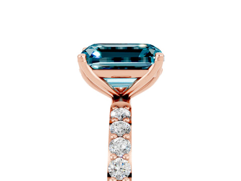 Rose gold Emerald Cut Blue Topaz Solitaire Engagement Ring with Pavé Band and Prong Setting_5