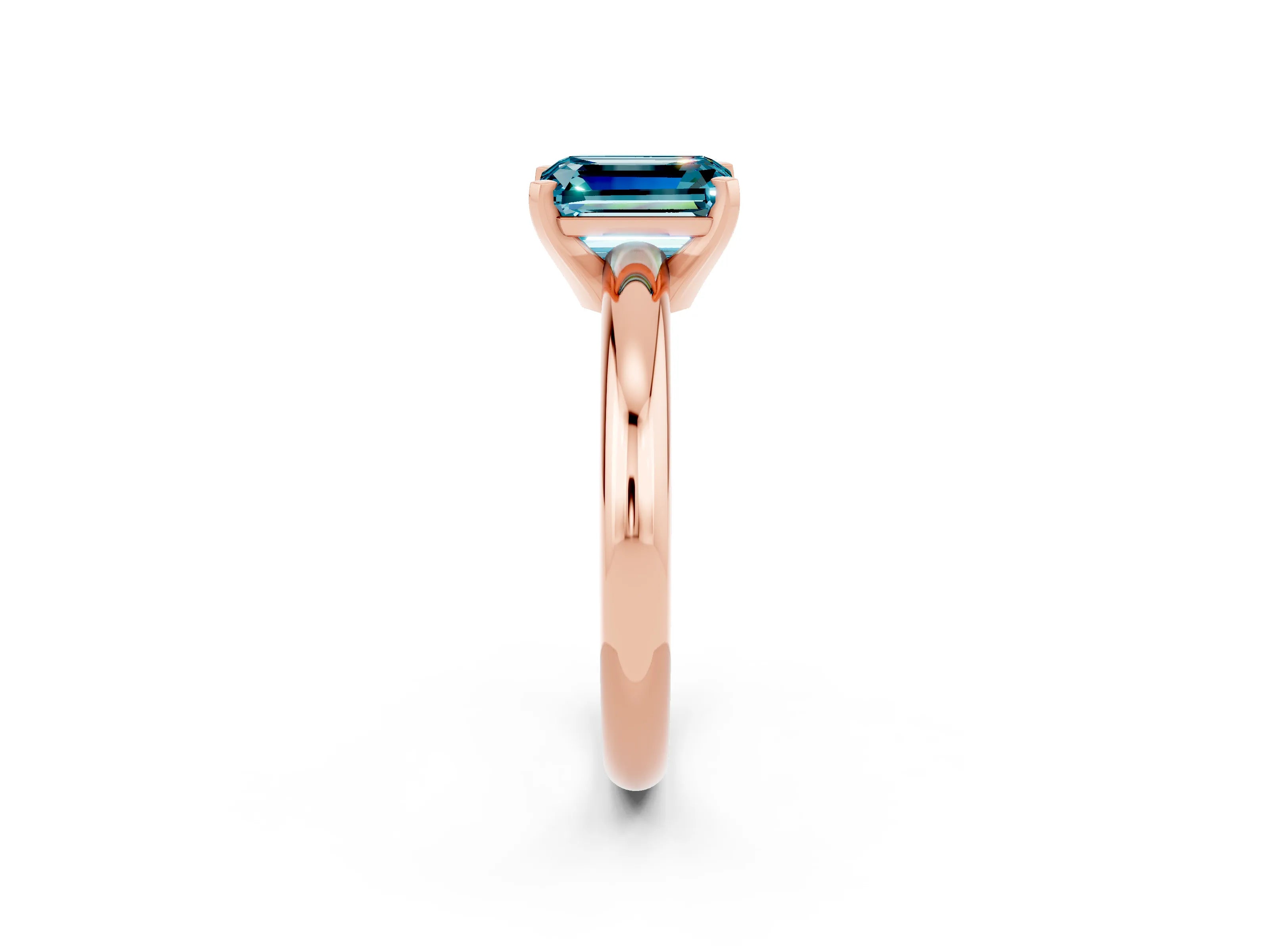 Rose gold Emerald Cut Blue Topaz Solitaire Engagement Ring with Round Band and Four-Prong Setting_2