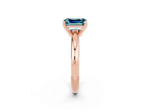 Rose gold Emerald Cut Blue Topaz Solitaire Engagement Ring with Round Band and Four-Prong Setting_2