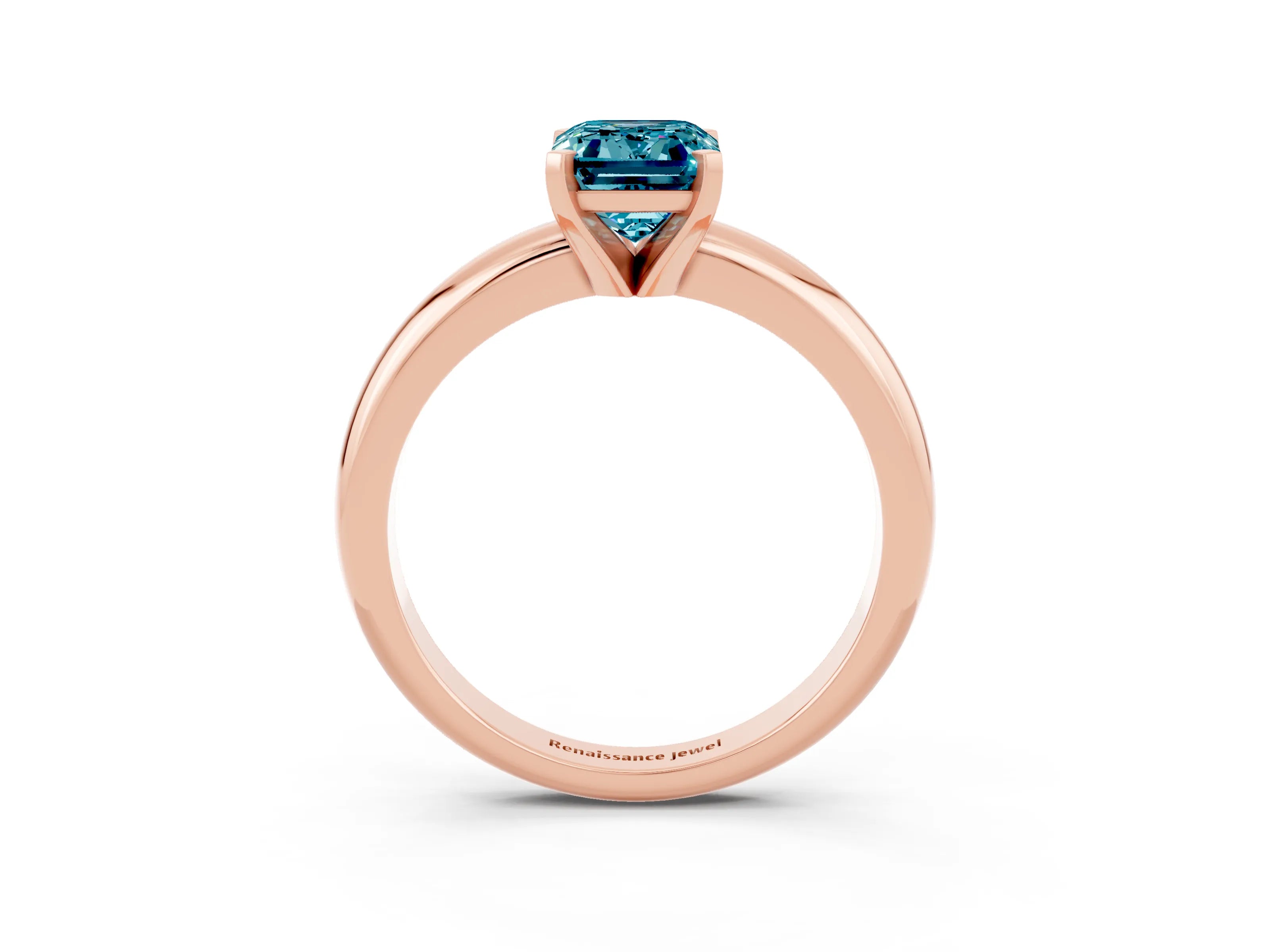 Rose gold Emerald Cut Blue Topaz Solitaire Engagement Ring with Round Band and Four-Prong Setting_3