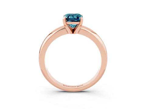 Rose gold Emerald Cut Blue Topaz Solitaire Engagement Ring with Round Band and Four-Prong Setting_3