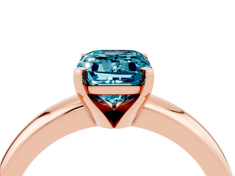 Rose gold Emerald Cut Blue Topaz Solitaire Engagement Ring with Round Band and Four-Prong Setting_4