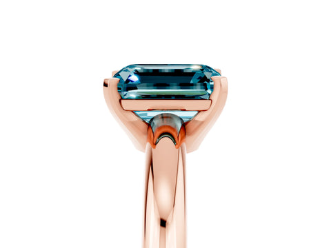 Rose gold Emerald Cut Blue Topaz Solitaire Engagement Ring with Round Band and Four-Prong Setting_5