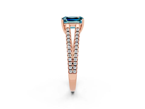 Rose gold Emerald Cut Blue Topaz Solitaire Engagement Ring with Split Shank Pavé Band_2