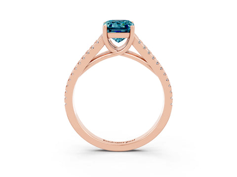 Rose gold Emerald Cut Blue Topaz Solitaire Engagement Ring with Split Shank Pavé Band_3
