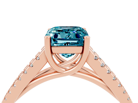 Rose gold Emerald Cut Blue Topaz Solitaire Engagement Ring with Split Shank Pavé Band_4