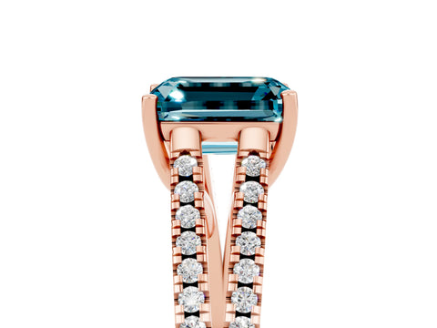 Rose gold Emerald Cut Blue Topaz Solitaire Engagement Ring with Split Shank Pavé Band_5