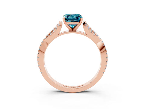Rose gold Emerald Cut Blue Topaz Solitaire Engagement Ring with Twisted Pavé Band and Four-Prong Setting_3