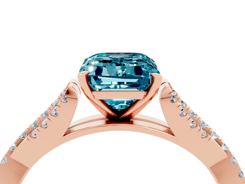 Rose gold Emerald Cut Blue Topaz Solitaire Engagement Ring with Twisted Pavé Band and Four-Prong Setting_4