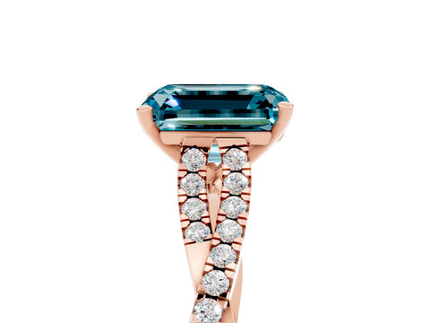 Rose gold Emerald Cut Blue Topaz Solitaire Engagement Ring with Twisted Pavé Band and Four-Prong Setting_5