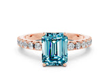 Rose gold Emerald Cut Blue Topaz Solitaire Pavé Band with Four-Prong Setting