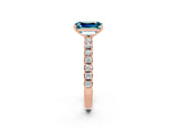 Rose gold Emerald Cut Blue Topaz Solitaire Pavé Band with Four-Prong Setting_2
