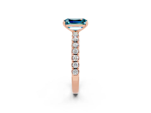 Rose gold Emerald Cut Blue Topaz Solitaire Pavé Band with Four-Prong Setting_2