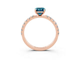 Rose gold Emerald Cut Blue Topaz Solitaire Pavé Band with Four-Prong Setting_3
