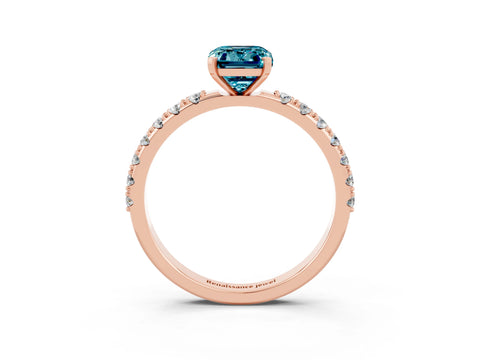 Rose gold Emerald Cut Blue Topaz Solitaire Pavé Band with Four-Prong Setting_3