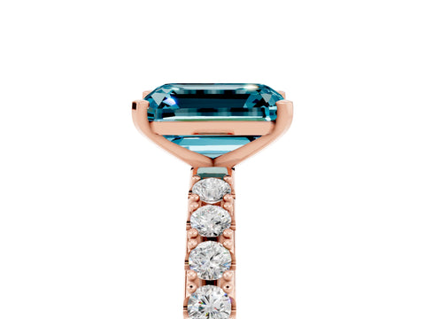 Rose gold Emerald Cut Blue Topaz Solitaire Pavé Band with Four-Prong Setting_5