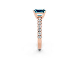 Rose gold Emerald Cut Blue Topaz Solitaire Pavé Engagement Ring with Round Band and Prong Setting_14
