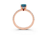 Rose gold Emerald Cut Blue Topaz Solitaire Pavé Engagement Ring with Round Band and Prong Setting_15