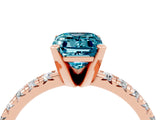 Rose gold Emerald Cut Blue Topaz Solitaire Pavé Engagement Ring with Round Band and Prong Setting_16