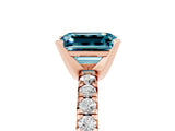 Rose gold Emerald Cut Blue Topaz Solitaire Pavé Engagement Ring with Round Band and Prong Setting_17