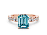 Rose gold Emerald Cut Blue Topaz Solitaire Pavé Engagement Ring with Round Band and Prong Setting_60