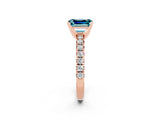 Rose gold Emerald Cut Blue Topaz Solitaire Pavé Engagement Ring with Round Band and Prong Setting_62
