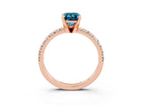 Rose gold Emerald Cut Blue Topaz Solitaire Pavé Engagement Ring with Round Band and Prong Setting_63