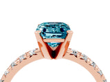 Rose gold Emerald Cut Blue Topaz Solitaire Pavé Engagement Ring with Round Band and Prong Setting_64