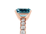 Rose gold Emerald Cut Blue Topaz Solitaire Pavé Engagement Ring with Round Band and Prong Setting_65