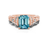 Rose gold Emerald Cut Blue Topaz Solitaire Ring with Filigree Band and Four-Prong Setting_24