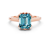Rose gold Emerald Cut Blue Topaz Solitaire Ring with Flower Prong Setting and Classic Band_12