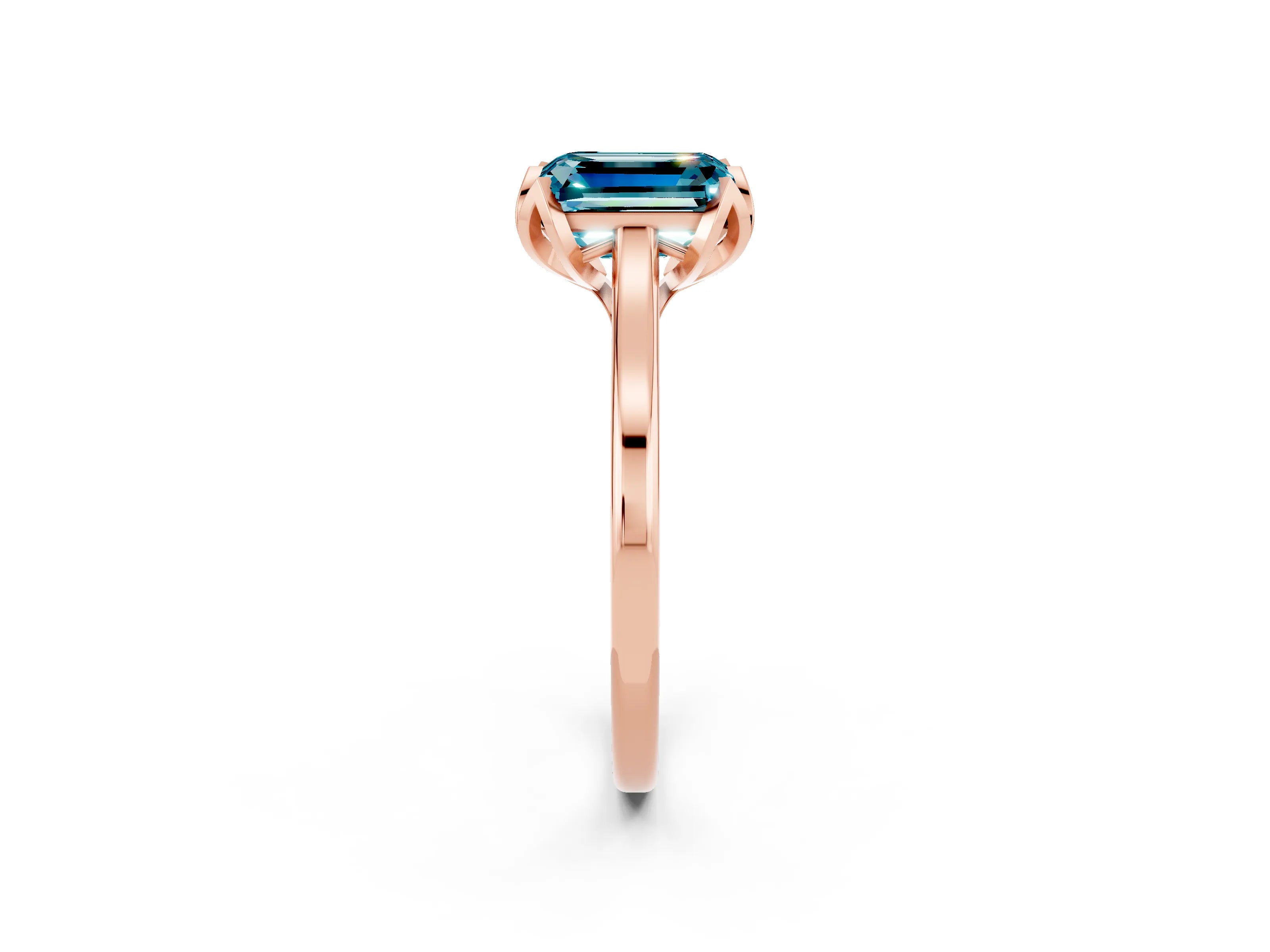 Rose gold Emerald Cut Blue Topaz Solitaire Ring with Flower Prong Setting and Classic Band_14