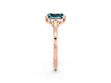 Rose gold Emerald Cut Blue Topaz Solitaire Ring with Flower Prong Setting and Classic Band_14