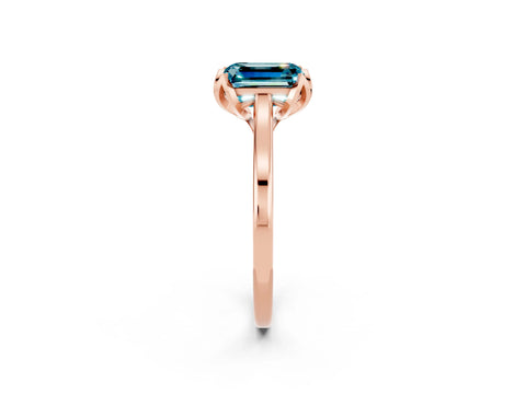 Rose gold Emerald Cut Blue Topaz Solitaire Ring with Flower Prong Setting and Classic Band_14