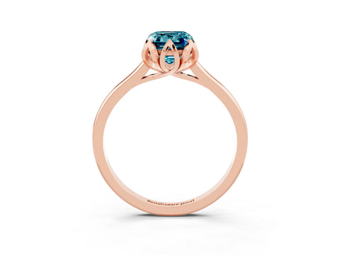 Rose gold Emerald Cut Blue Topaz Solitaire Ring with Flower Prong Setting and Classic Band_15