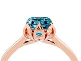 Rose gold Emerald Cut Blue Topaz Solitaire Ring with Flower Prong Setting and Classic Band_16