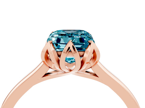 Rose gold Emerald Cut Blue Topaz Solitaire Ring with Flower Prong Setting and Classic Band_16