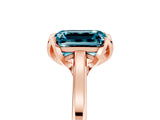 Rose gold Emerald Cut Blue Topaz Solitaire Ring with Flower Prong Setting and Classic Band_17