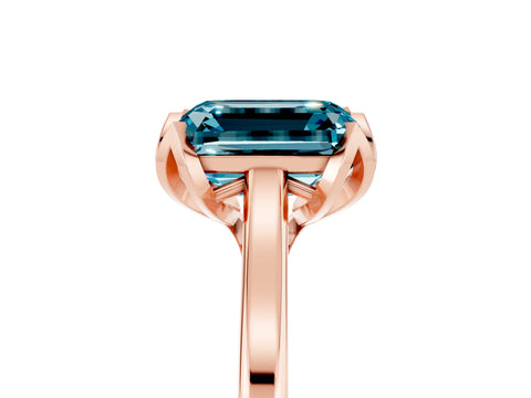 Rose gold Emerald Cut Blue Topaz Solitaire Ring with Flower Prong Setting and Classic Band_17