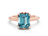 Rose gold Emerald Cut Blue Topaz Solitaire Ring with Flower Prong Setting and Classic Band_36