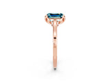 Rose gold Emerald Cut Blue Topaz Solitaire Ring with Flower Prong Setting and Classic Band_38