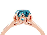 Rose gold Emerald Cut Blue Topaz Solitaire Ring with Flower Prong Setting and Classic Band_40