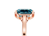 Rose gold Emerald Cut Blue Topaz Solitaire Ring with Flower Prong Setting and Classic Band_41