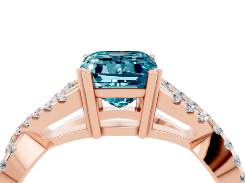Rose gold Emerald Cut Blue Topaz Solitaire Ring with Four-Prong Setting and Twisted Pavé Band_4