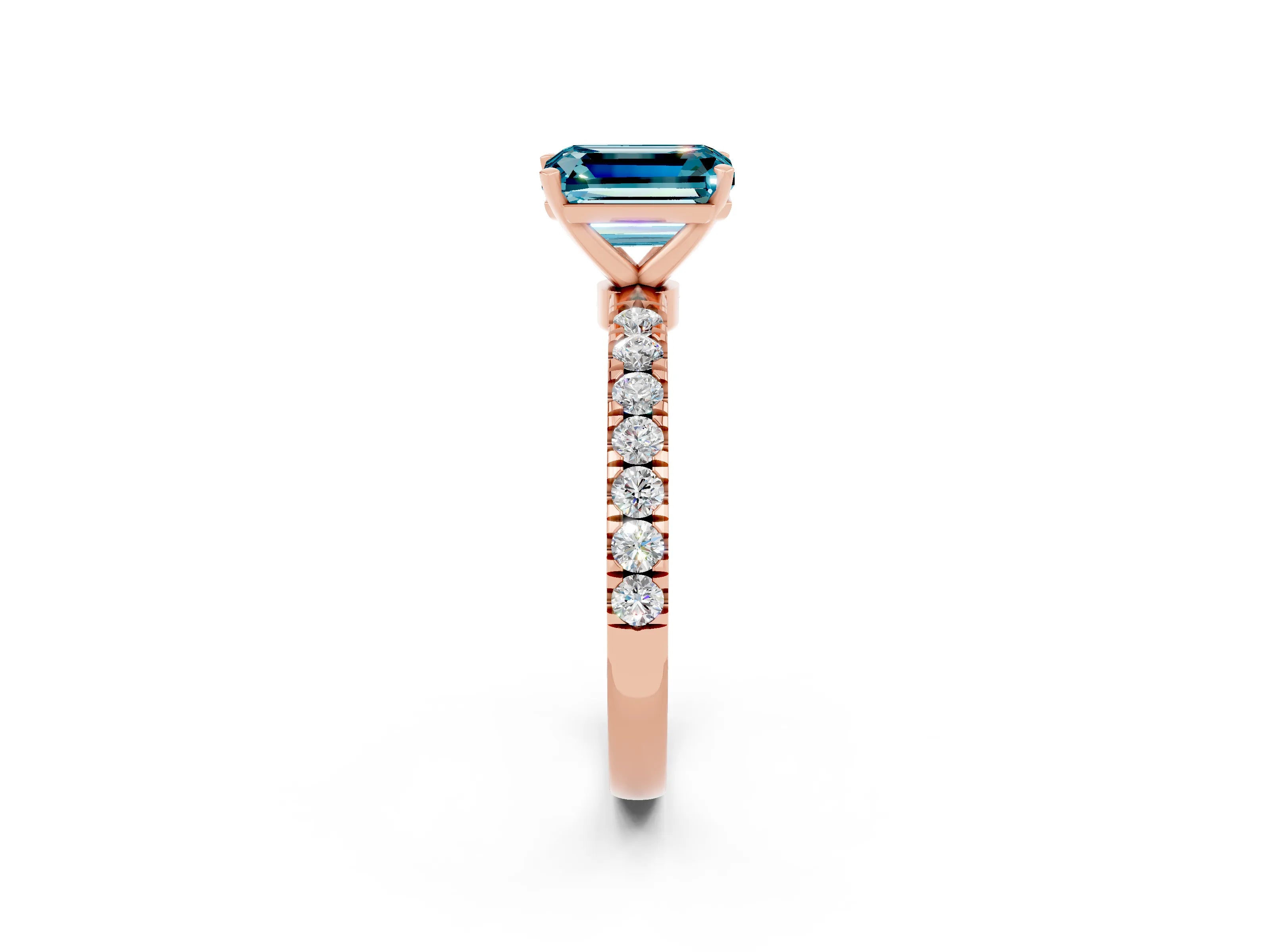 Rose gold Emerald Cut Blue Topaz Solitaire Ring with Pavé Accents and Four-Prong Setting_2