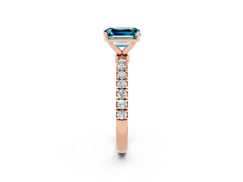Rose gold Emerald Cut Blue Topaz Solitaire Ring with Pavé Accents and Four-Prong Setting_2