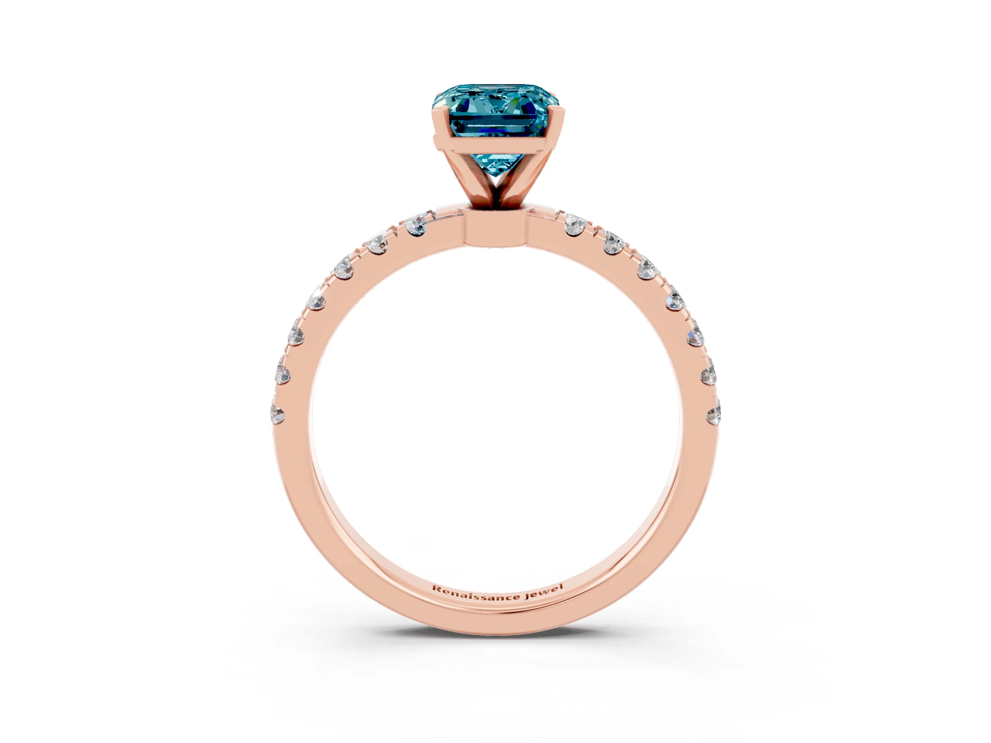 Rose gold Emerald Cut Blue Topaz Solitaire Ring with Pavé Accents and Four-Prong Setting_3