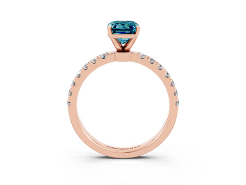Rose gold Emerald Cut Blue Topaz Solitaire Ring with Pavé Accents and Four-Prong Setting_3